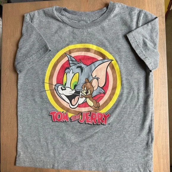 Tom and Jerry Graphic T-Shirt Youth Size 6 | Gray Cartoon Tee - Picture 1 of 6